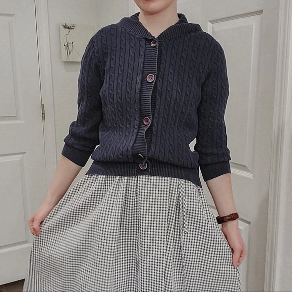 Women's Blue Cable Knit Cardigan - Picture 5 of 8